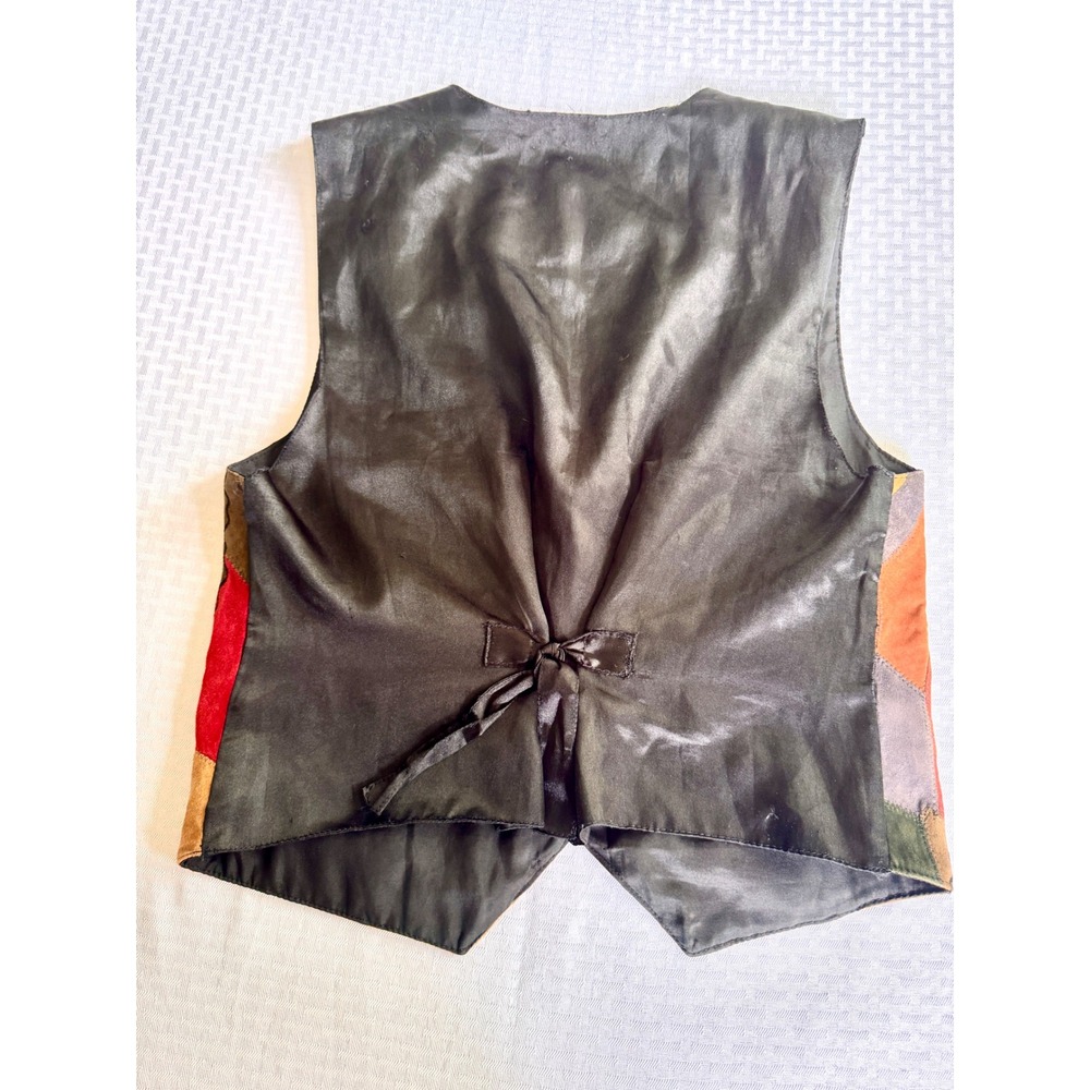 AJNY Vintage Patchwork Leather Boho Vest Med Floral Suede Earth Tone 90s Retro - Picture 14 of 14